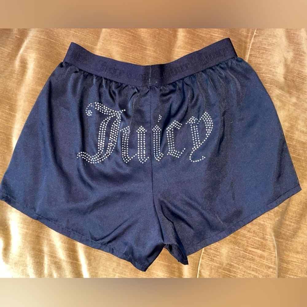 Juicy Couture Black Rhinestone Booty Silk Sleep Shorts Women’s Boxers Night Punk